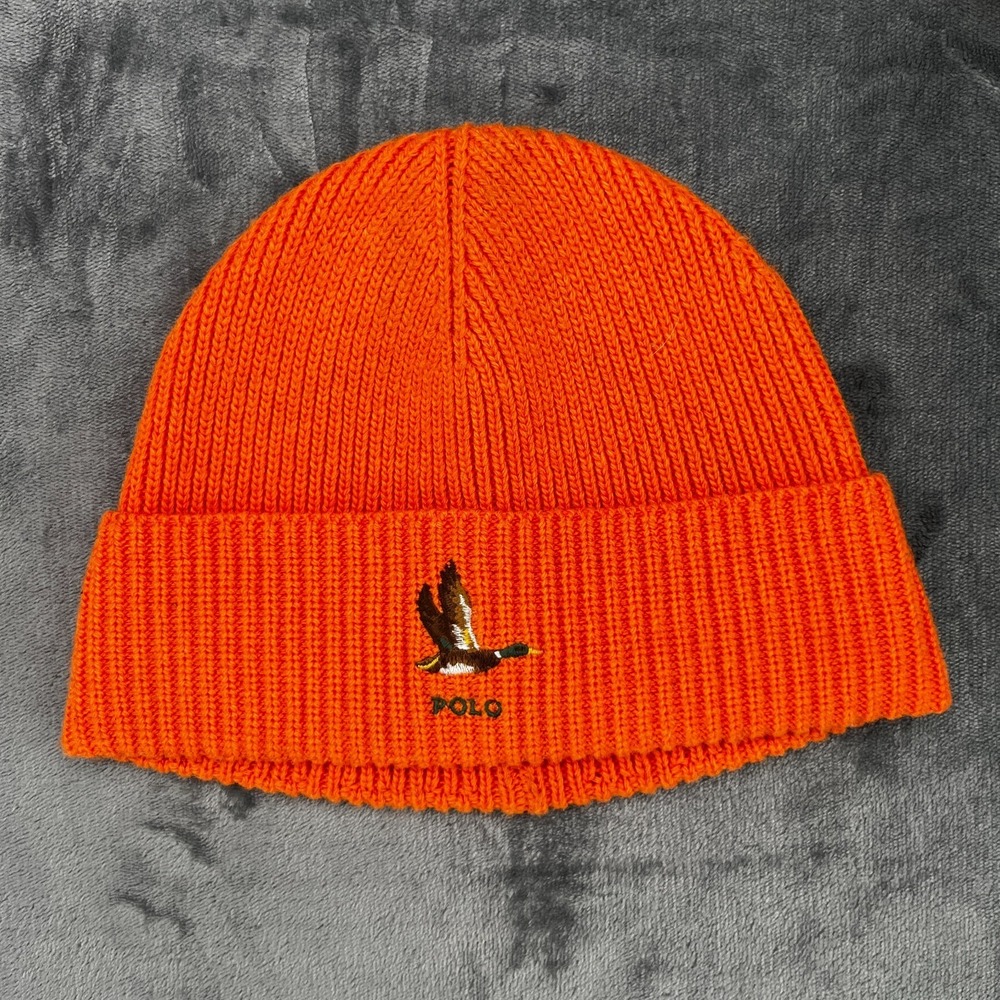 Polo Ralph Lauren Beanie Orange Duck Embroidery Hunting Outdoors Wool Blend Hat